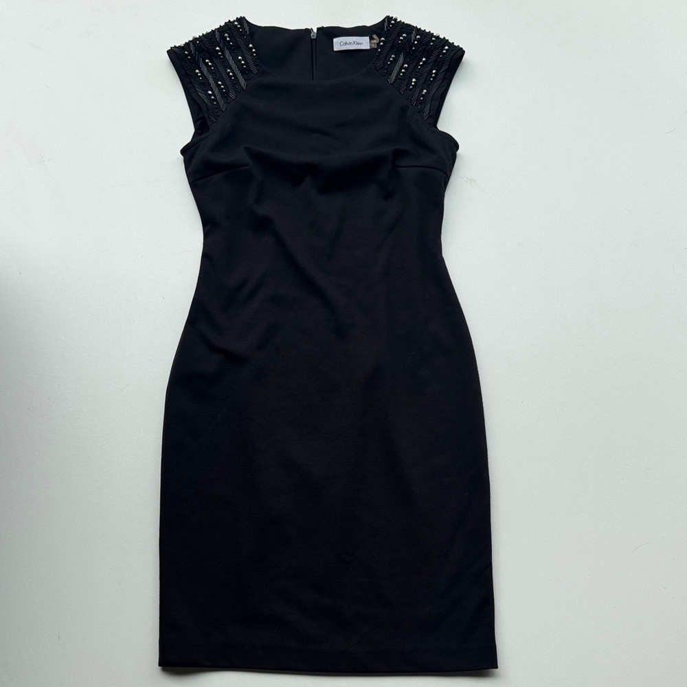 Calvin Klein Black Beaded Sheath Dress